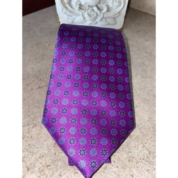 Ermenegildo Zegna Purple Patterned Silk Mens Tie 60" Made In Italy - Picture 10 of 13